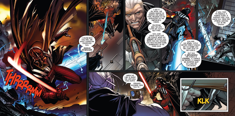 Darth Vader #10 interior art by Giuseppe Camuncoli, Daniele Orlandini, and David Curiel, lettering by Joe Caramagna.